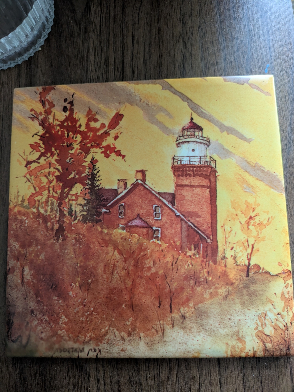 Autumn Lighthouse Home Art Tile By Ken Mardsen Rust Fall Decor 6x6 Inches